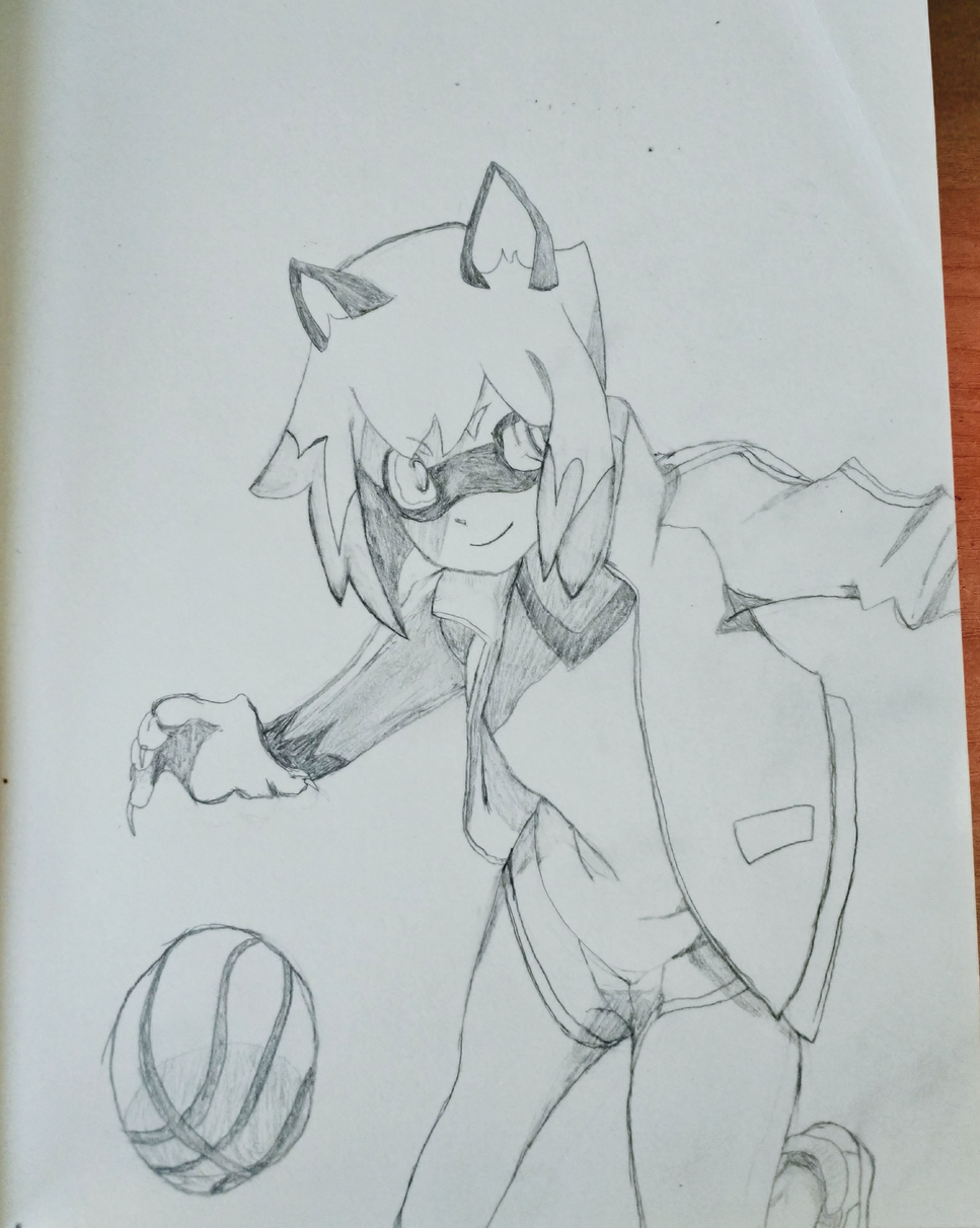 A drawing of an anime-style furry playing basketball.