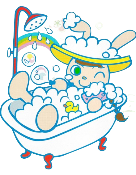 A cartoony drawing depicting a bunny girl in a bathtub.